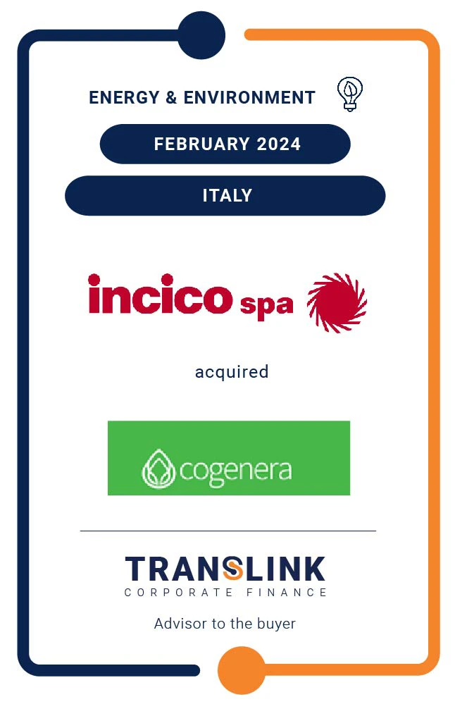 Translink Corporate Finance Acted As The Advisor To Incico S.p.A. On The Acquisition Of Cogenera S.r.l