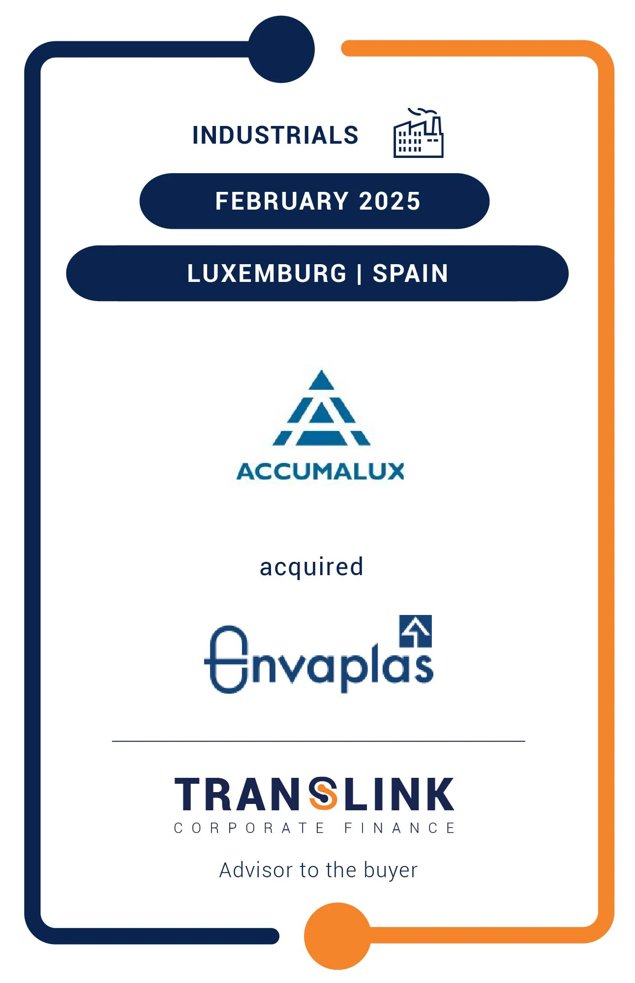 Translink Corporate Finance Germany acted as exclusive advisor to Accumalux Group on the acquisition of Beltran Envaplas
