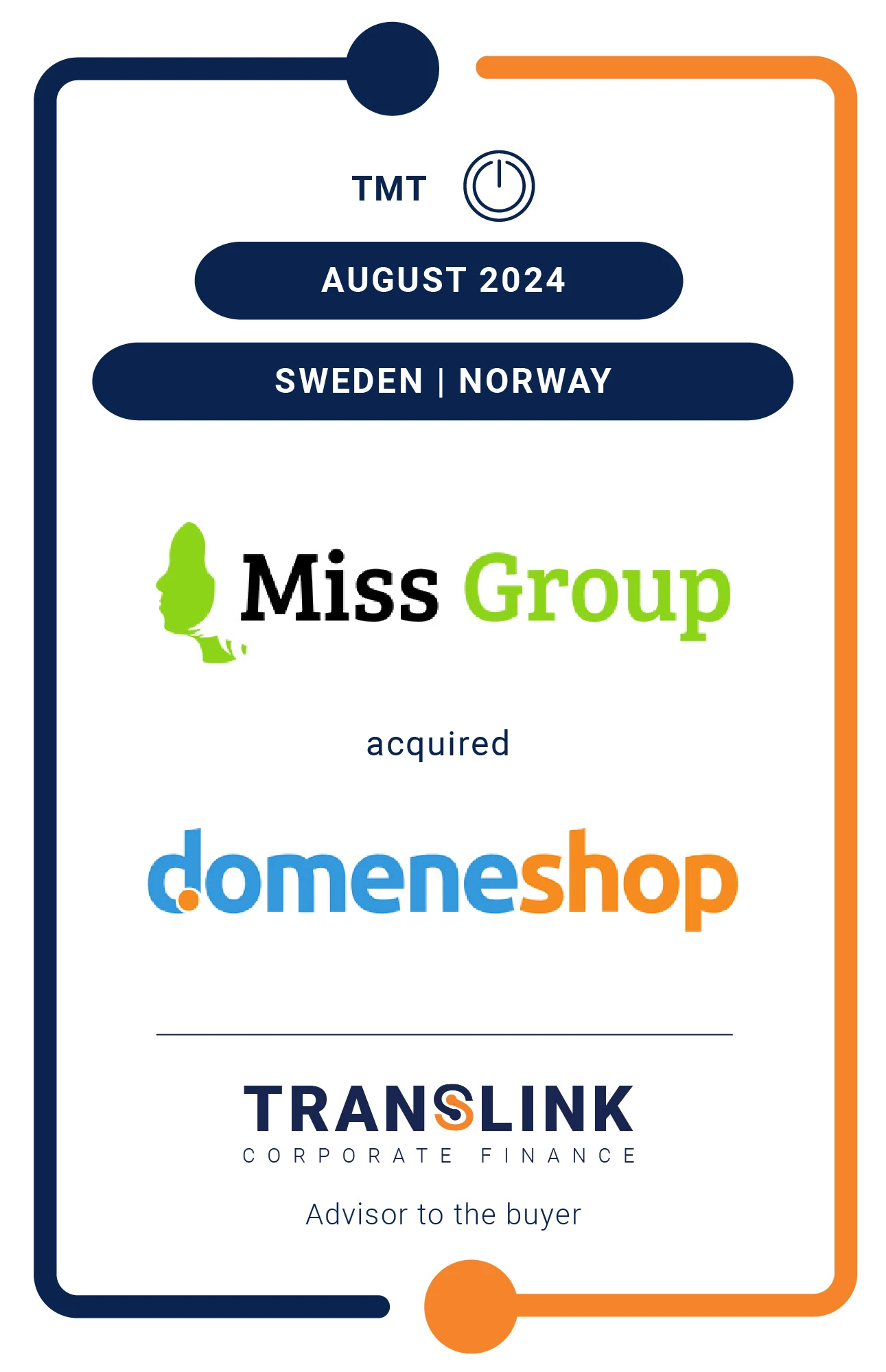 Translink Corporate Finance acted as the advisor to Miss Group on the acquisition of Domeneshop