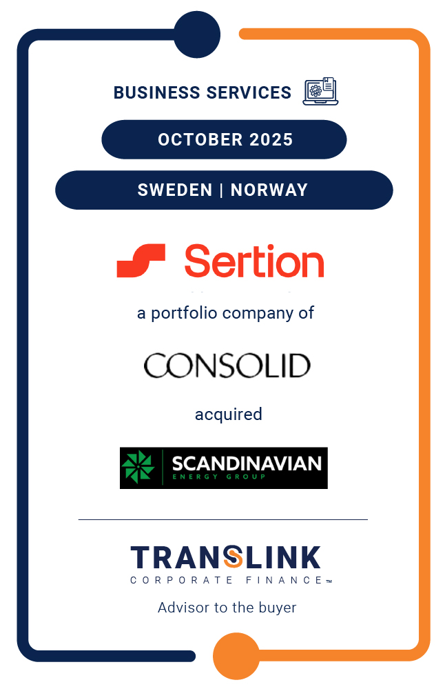 Translink Corporate Finance acted as the advisor to Sertion, a portfolio company of Consolid Equity, in the acquisition of Scandinavian Energy Systems AS