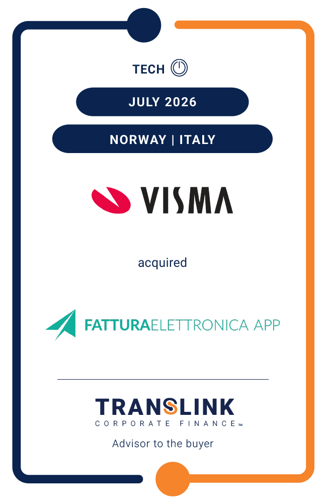 Translink Corporate Finance advised Visma in its acquisition of Tek01 (FatturaElettronica APP)